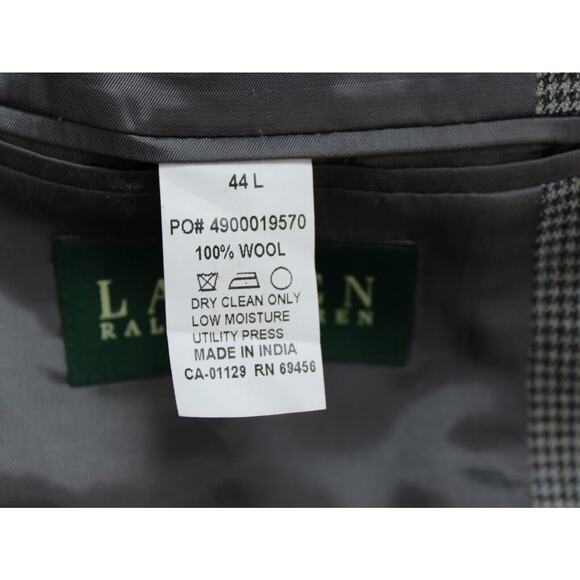 Lauren Ralph Lauren Blazer Mens 44L Gray Houndstooth Wool Sport Coat Jacket - Picture 5 of 11
